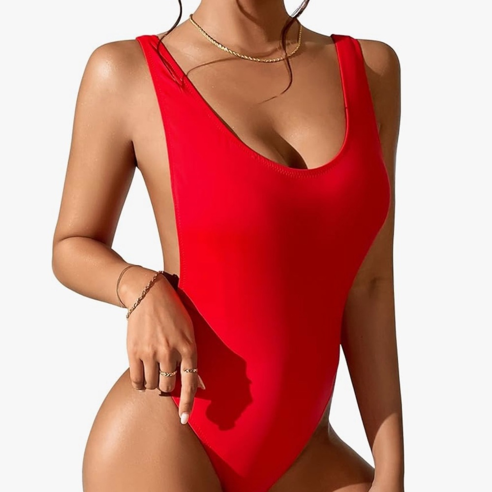 NWT SZ L DIXPERFECT High Cut Hip/Waist Swimsuit Women’s One Pc Bathing Suit Red